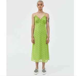 Which We Want  Neon Green Polka Dot Ruffle Details Midi Y2K Dress M